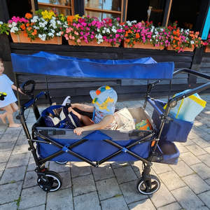 Wagon pour enfants pliable à 2 places, wagon pour enfants avec poignée réglable, capote amovible, harnais de sécurité, grand rangement, tout terrain - Product Image 2