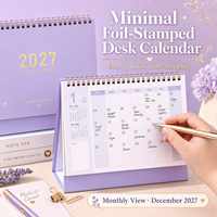 Calendrier de bureau minimaliste 2027 en papier fantaisie, planificateur mensuel, ornement de bureau, organisateur de planning, cadeau, estampage à chaud, thème macaron