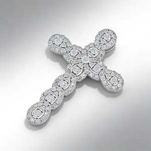 CUSTOM SILVER 10K/14K/18K GOLD PLATED LAB GROWN CVD DIAMOND CLASSIC ENGAGEMENT GIFT SWEATER <b>CHAIN</b> NECKLACE <b>CROSS</b> PENDANT - Product Image 3