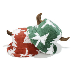 Unisex unico divertente di natale cappello di peluche 3D ricamato corno pescatore velluto a coste inverno cappello impermeabile 100% poliestere immagine - Product Image 4