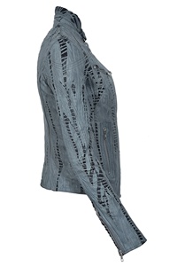 Veste pour femme en cuir Nappa gris 100% véritable, texture croco gaufrée, quincaillerie haut de gamme, marque privée, OEM/ODM, vente en gros - Product Image 4