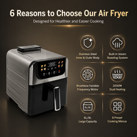 Friteuse à vapeur entièrement métallique avec intérieur en acier inoxydable, système de chauffage double 2000W pour une cuisine saine en famille