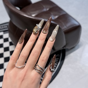 Lot de 10 <span class=keywords><strong>faux</strong></span> <span class=keywords><strong>ongles</strong></span> longs violets œil de chat faits à la main, à presser, pour salon de manucure, design personnalisé - Product Image 5