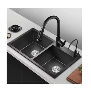 7843 Matt Đen Bồn Rửa Nhà Bếp đôi Bát thép không gỉ đôi bát Bồn Rửa Nhà Bếp Pia de ACO inoxidavel - Product Image 1