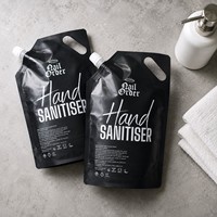Sachet Doypack noir avec bec verseur, personnalisable avec logo, pour recharge de liquides (désinfectant pour les mains, produits ménagers liquides) - Vente en gros