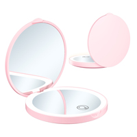 Miroir Compact à LED personnalisable, miroir rond de poche de voyage, miroir bon marché Double face avec grossissement 10x
