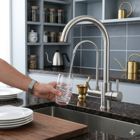 Robinet de cuisine monocommande en acier inoxydable 304 brossé, moderne, à montage sur plan, avec cartouche céramique, pour eau chaude et froide