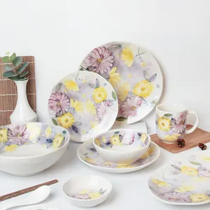 Grosir Alat Makan Porselen Turki Unik Set Piring Makan Malam Keramik Peralatan Makan Bunga