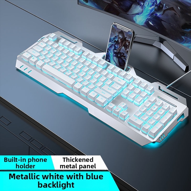 Wired USB 3.0 Mechanical Keyboard New Laser ABS Keycaps Durable Colorfast RGB Background Light Metallic White Ice Blue Desktop