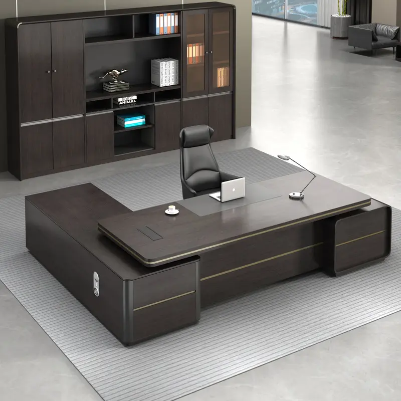 Chine prix de gros fantaisie design en bois luxe moderne PDG bureau de direction meubles table patron pour les bureaux de travail