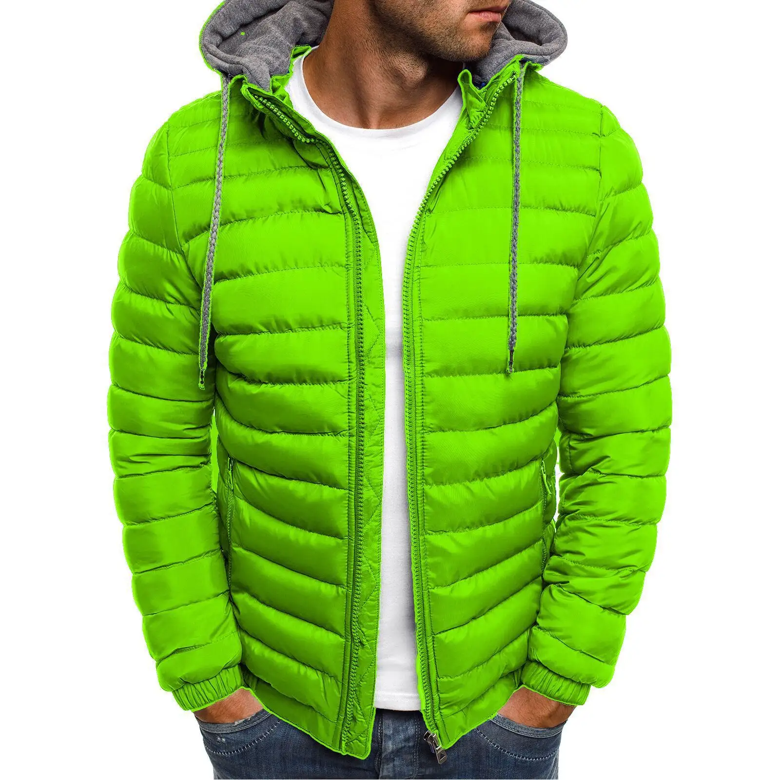 Wholesale Outdoor thicker Warm quilted Custom Logo solid color Hooded Winter Bubble cotton-padded Puffer Jackets For Men