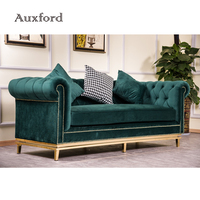 Conjunto de sofás modernos de diseño americano, muebles antiguos seccionales de tela de terciopelo verde, conjuntos de sofás para sala de estar de lujo dorado a la venta