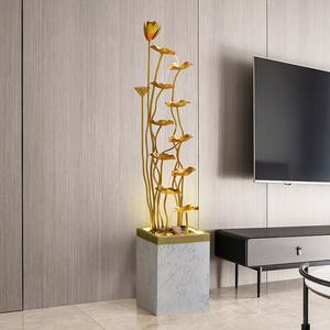 Fuente de agua moderna minimalista de pie con diseño de loto dorado para decoración de la entrada de la sala de estar - Product Image 1
