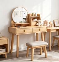 Coiffeuse scandinave de luxe en bouleau massif, durable, multi-usages, avec miroir éclairé, tiroirs de rangement et plateau rabattable, personnalisable, sur pied