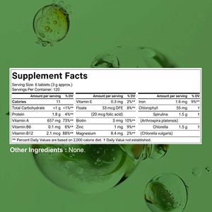 Produit phare du marché : Comprimés de spiruline et de chlorelle avec protéines et magnésium, favorisent la digestion et la détoxification, comprimés de vitamine A - Product Image 2