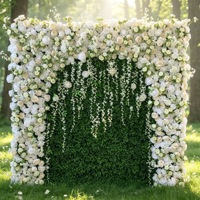 Dinding Latar Belakang Bunga Sutra Hijau Realistis Buatan 8ft untuk Pernikahan, Latar Belakang Bunga 5D, Dekorasi Lamaran Hari Valentine, Grosir