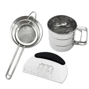 Set da 5 pezzi utensile da forno per pasticceria da cucina raschietto per farina in acciaio inossidabile e colino di diverse dimensioni per la cottura