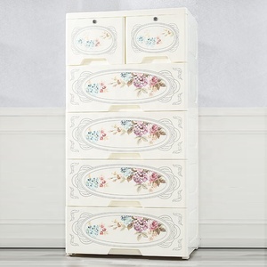 <span class=keywords><strong>Commode</strong></span> à 6 niveaux avec tiroirs de rangement Armoire organisateur de vêtements en <span class=keywords><strong>plastique</strong></span> à motifs floraux pour chambre à coucher 65cm - Product Image 2