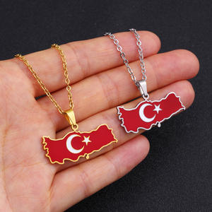 Wholesale Enameled Turkey Chain Necklace <strong>Turks</strong> Stainless Steel 18K Gold Plated Enamel Turkish National Flag Pendant - Product Image 2