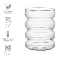 Gobelet en verre ondulé de 300 ml (10 oz) pour café, boissons, eau, thé, crème glacée, cola, lait, jus, boissons glacées