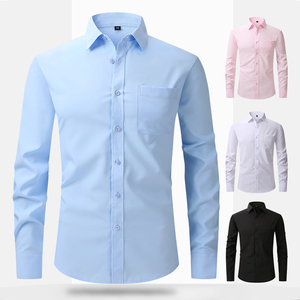 Chemises décontractées pour hommes printemps-automne en stock, tenue de bureau, chemise habillée formelle extensible à simple boutonnage pour hommes, multicolore - Product Image 1