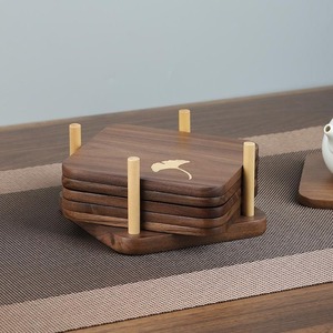 Wooden <b>Square</b> Coaster Set with Storage Holder Elegant Drink Coasters Decorative <b>Table</b> Accessories for Home Hotel Restaurant <b>Bar</b> - Product Image 2