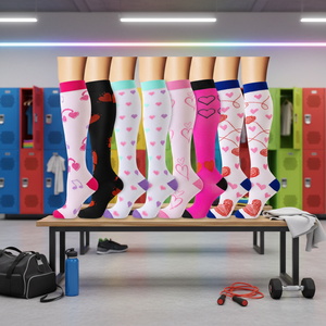 Calcetines deportivos profesionales de compresión largos hasta la rodilla para mujer, negros, con diseño de calavera de cómic, para levantamiento de pesas, con logo personalizado, calcetines atléticos. - Product Image 4