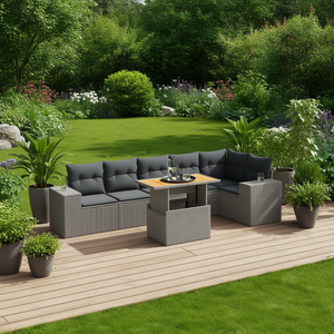 Set Divano da Giardino Grigio in Rattan 6 Posti con Cuscini Arredamento da Esterno Design Contemporaneo - Product Image 2