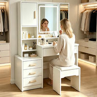 Table de maquillage multifonctionnelle en bois avec étagères de rangement grande capacité et tiroir verrouillable pour chambre d'hôtel, vente en gros