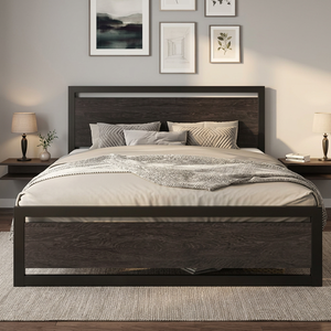 Powder-Coated Steel Tube <b>Frame</b> Wooden <b>Bed</b> with Imported Paint Adjustable Support Multi-Size Options - Product Image 3