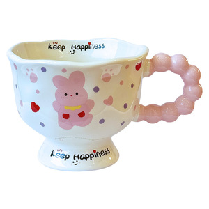 Color Point <b>Ceramic</b> <b>Mug</b> With Spoon Cartoon Design Keep Happiness Cup For Girls Gift Spring 2025 - Product Image 2