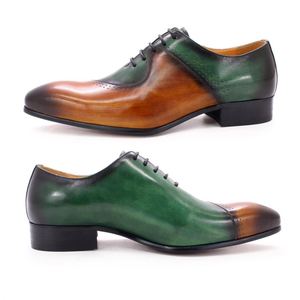 Chaussures Oxford classiques marron vert à bout pointu en cuir à lacets pour mariage, banquet, bureau et occasions formelles pour hommes - Product Image 2