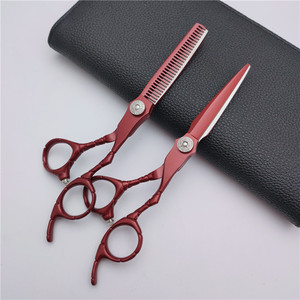 Ciseaux de coiffure rouges HV-6 en acier inoxydable, ciseaux à effiler, ciseaux plats, manche moyen, outils professionnels pour coiffeur - Product Image 3