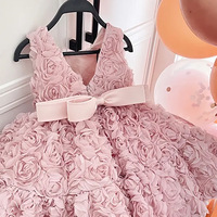 Gaun Pesta Ulang Tahun Pernikahan Model Mawar 3D Mengembang, Gaun Putri Pengiring Pengantin Warna Pink