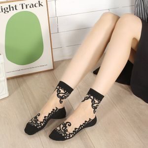 <span class=keywords><strong>Chaussettes</strong></span> ras du cou pour femmes Jingwen OEM, motif floral rétro, transparentes, décontractées, usage quotidien, logo personnalisé, motifs unis et transparents - Product Image 6