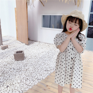 ชุดเดรสเด็กผู้หญิงลายจุดผ้าลินินผ้าฝ้ายแฟชั่นสำหรับฤดูร้อน - Product Image 2