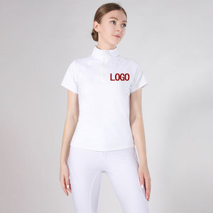 Camisetas blancas de manga corta para montar a caballo <span class=keywords><strong>con</strong></span> logotipo personalizado, camisetas ecuestres de secado rápido <span class=keywords><strong>con</strong></span> cremallera para mujer - Product Image 1