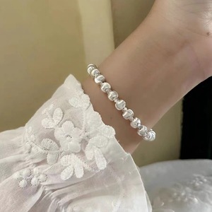 S925 Sterling <b>Silver</b> <b>Bead</b> Bracelet For Women Ball Shape Elastic Cord Layered Jewelry Gift Accessory - Product Image 1