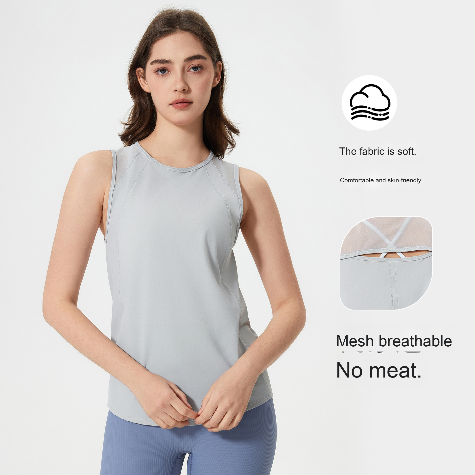 Women's Summer New Quick-Drying Breathable Fitness Sports Vest Thin Outer Wear Sleeveless T-Shirt for Yoga Logo on Front-DT051