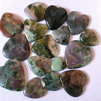 Batu Akik Lumut Alami Alba Gems Kelas Premium Potongan Hati Efek Cahaya 10mm-50mm Model 07 Diameter Lubang Tidak Ada untuk Pembuatan Perhiasan
