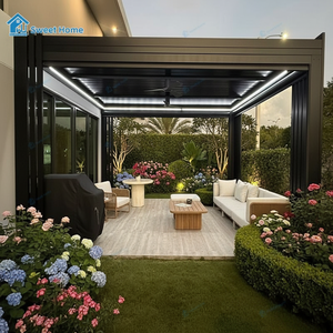 Pergola motorisée en aluminium sur mesure Sweet Home <span class=keywords><strong>avec</strong></span> écran lumineux LED <span class=keywords><strong>et</strong></span> porte coulissante en verre pour jardin, terrasse <span class=keywords><strong>et</strong></span> patio. - Product Image 2