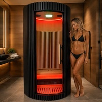 Sauna de Interior de Lujo Nueva en Madera Maciza de Hemlock Negro con Terapia de Luz Roja para Uso Doméstico, Calefacción Eléctrica