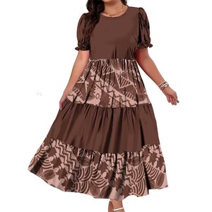 2025 nuovo arrivo abito largo con Design plissettato personalizzato polinesiano tribale hawaiano da donna a balze a bolle manica corta - Product Image 2