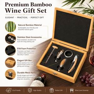 Coffrets cadeaux d'accessoires ouvre-bouteille de vin rouge en bois de bambou de luxe personnalisés avec logo d'entreprise - Product Image 4