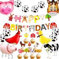 Bannière d'anniversaire animaux de la ferme, ballons en aluminium tête de poulet et de cochon, décoration de fête