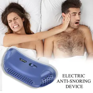 Double Eddy Fan Smart Anti Snoring Nose Device with Silicon Nasal Plug Blue & White ABS + Silicone Color Box Customized Logo 000