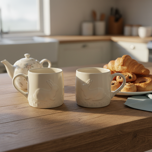 White Porcelain <b>Mug</b> Embossed Ceramic Coffee Tea Cartoon Design <b>Reusable</b> Food Safe Dishwasher Microwave Safe Business Gifts - Product Image 1