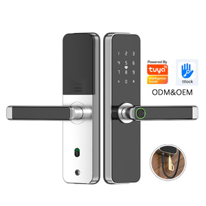 Dễ dàng cài đặt trong nhà cửa gỗ cảm ứng kỹ thuật số sinh trắc học xử lý khóa tuya Wifi vân tay mật khẩu khách sạn kiểm soát truy cập - Product Image 1