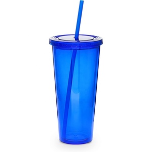 Gobelets isothermes réutilisables à double paroi de 710 ml (24 oz) – <span class=keywords><strong>Gobelet</strong></span> en <span class=keywords><strong>plastique</strong></span> transparent bleu de 24 oz avec couvercles et pailles - Product Image 1