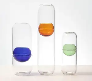 批发定制玻璃材料透明彩色几何室内植物玻璃水培带盖植物